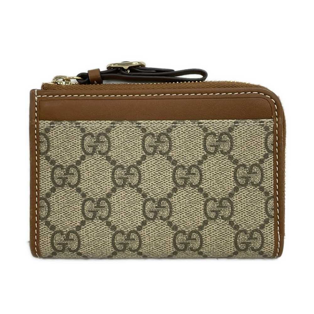 Gucci GG Emblem Zip Card Case Card Case 821804 Gray Dark Gray Brown PVC Leather